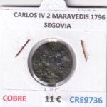 CRE9736 MONEDA ESPAÑA CARLOS IV 2 MARAVEDIS 1796 SEGOVIA COBRE