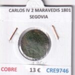 CRE9746 MONEDA ESPAÑA CARLOS IV 2 MARAVEDIS 1801 SEGOVIA COBRE