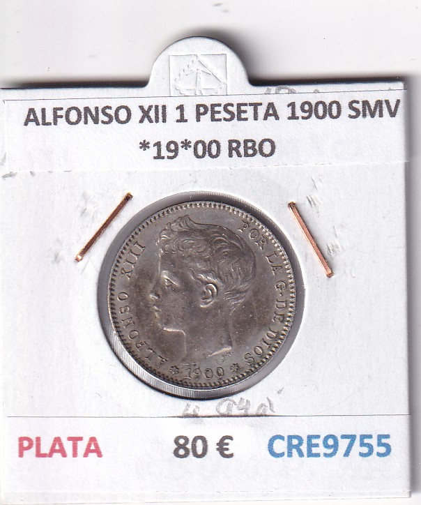 CRE9755 CRE9755 MONEDA ESPAÑA ALFONSO XII 1 PESETA 1900 SMV *19*00 RBO PLATA - Imagen 1