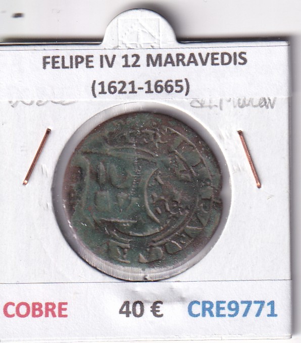CRE9771 CRE9771 MONEDA ESPAÑA FELIPE IV 12 MARAVEDIS (1621-1665) DOBLE RESELLO MONOGRAMA COBRE - Imagen 1