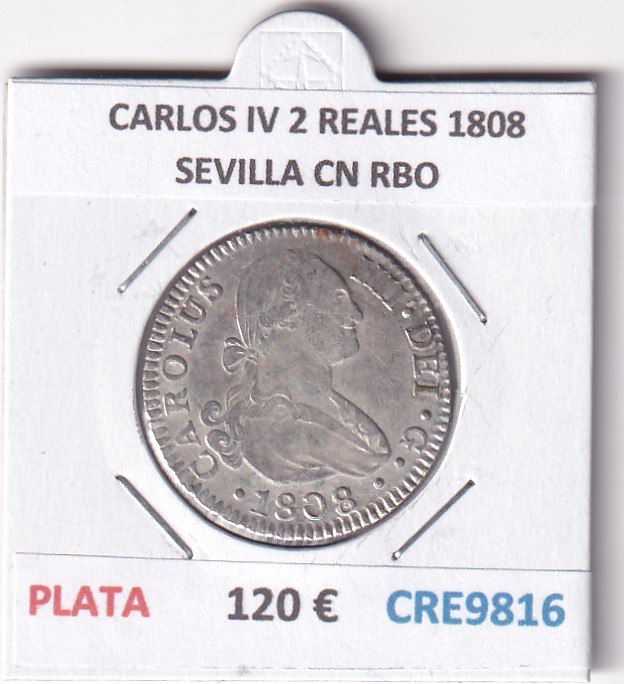 CRE9816 CRE9816 MONEDA ESPAÑA CARLOS IV 2 REALES 1808 SEVILLA CN RBO PLATA - Imagen 1