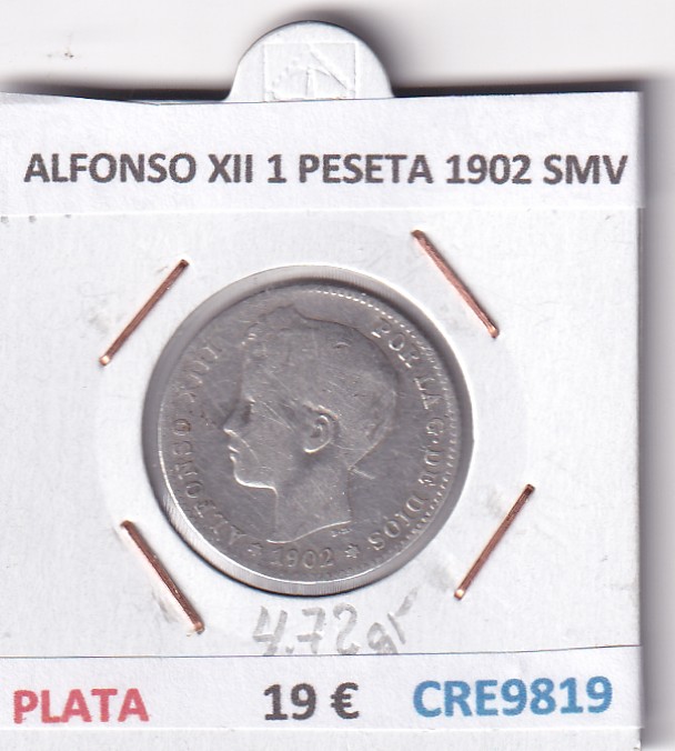 CRE9819 CRE9819 MONEDA ESPAÑA ALFONSO XII 1 PESETA 1902 SMV PLATA - Imagen 1