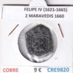 CRE9820 MONEDA ESPAÑA FELIPE IV (1621-1665) 2 MARAVEDIS 1660 COBRE