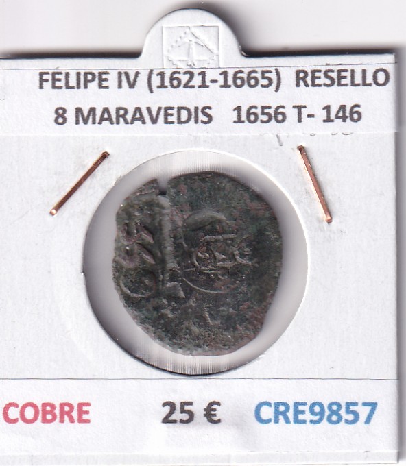 CRE9857 CRE9857 MONEDA ESPAÑA FELIPE IV (1621-1665) 8 MARAVEDIS RESELLO 1656 TIPO 146 COBRE - Imagen 1