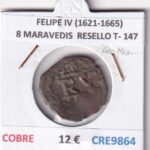CRE9864 MONEDA ESPAÑA FELIPE IV (1621-1665) 8 MARAVEDIS  RESELLO TIPO 147 MONOGRAMA COBRE