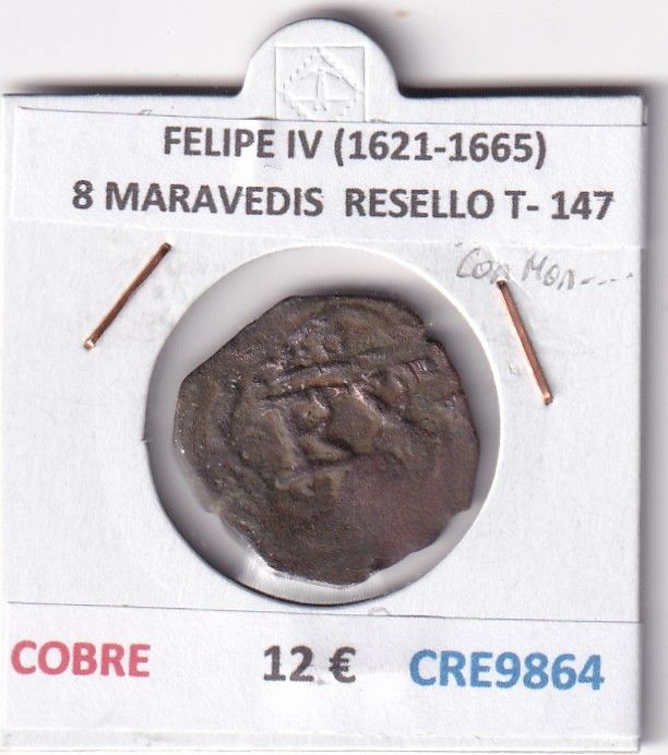 CRE9864 CRE9864 MONEDA ESPAÑA FELIPE IV (1621-1665) 8 MARAVEDIS RESELLO TIPO 147 MONOGRAMA COBRE - Imagen 1