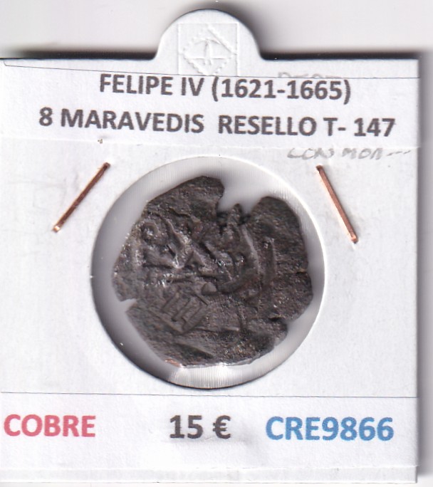 CRE9866 CRE9866 MONEDA ESPAÑA FELIPE IV (1621-1665) 8 MARAVEDIS RESELLO TIPO 147 MONOGRAMA COBRE - Imagen 1