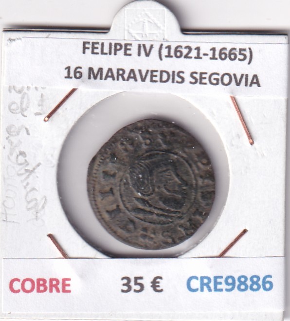 CRE9886 CRE9886 MONEDA ESPAÑA FELIPE IV (1621-1665) 16 MARAVEDIS SEGOVIA COBRE - Imagen 1