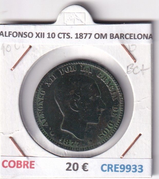 CRE9933 CRE9933 MONEDA ESPAÑA ALFONSO XII 10 CENTIMOS 1877 OM BARCELONA - Imagen 1