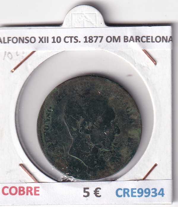 CRE9934 CRE9934 MONEDA ESPAÑA ALFONSO XII 10 CENTIMOS 1877 OM BARCELONA - Imagen 1