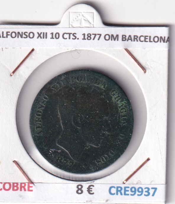 CRE9937 CRE9937 MONEDA ESPAÑA ALFONSO XII 10 CENTIMOS 1877 OM BARCELONA - Imagen 1