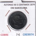 CRE9974 MONEDA ESPAÑA ALFONSO XII 5 CENTIMOS 1879 OM BARCELONA COBRE