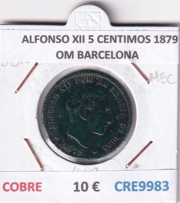 CRE9983 CRE9983 MONEDA ESPAÑA ALFONSO XII 5 CENTIMOS 1879 OM BARCELONA COBRE - Imagen 1