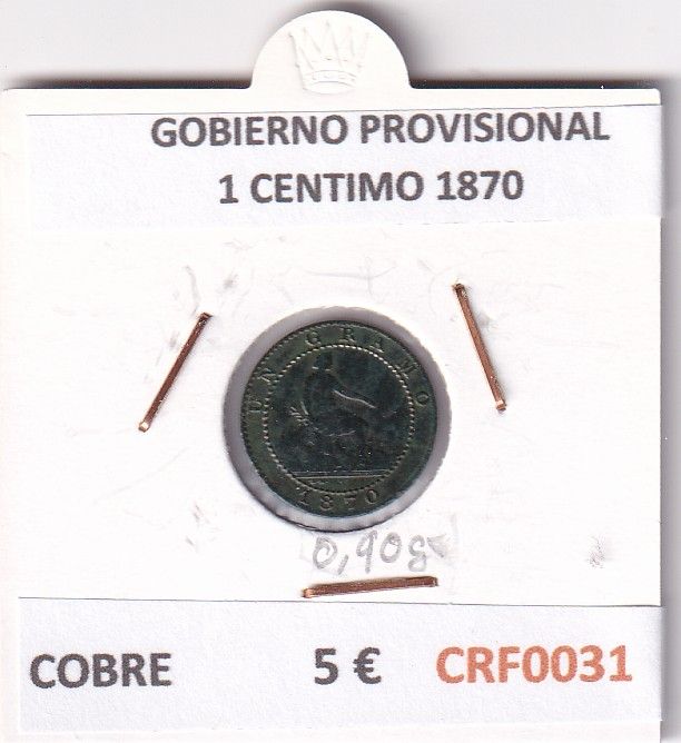 CRF0031 CRF0031 MONEDA ESPAÑA GOBIERNO PROVISIONAL 1 CENTIMO 1870 COBRE - Imagen 1