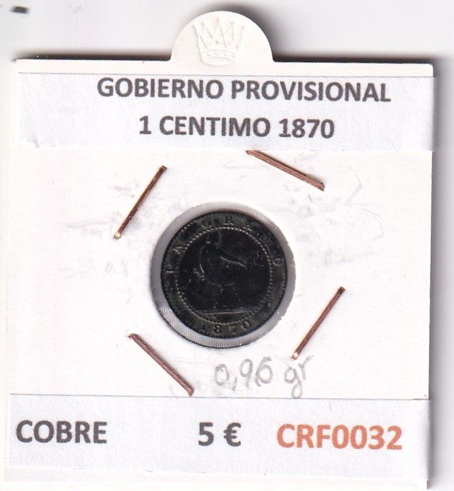 CRF0032 CRF0032 MONEDA ESPAÑA GOBIERNO PROVISIONAL 1 CENTIMO 1870 COBRE - Imagen 1
