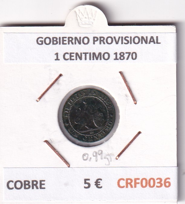 CRF0036 CRF0036 MONEDA ESPAÑA GOBIERNO PROVISIONAL 1 CENTIMO 1870 COBRE - Imagen 1