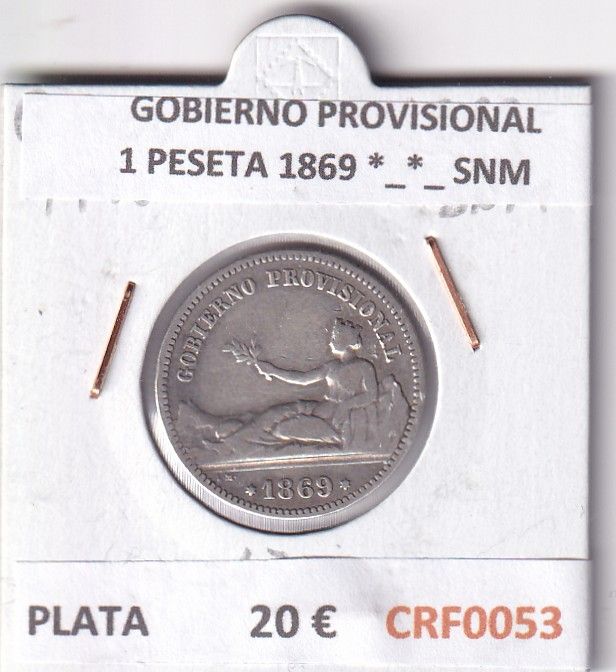 CRF0053 CRF0053 MONEDA ESPAÑA GOBIERNO PROVISIONAL 1 PESETA 1869 *_*_ SNM PLATA - Imagen 1