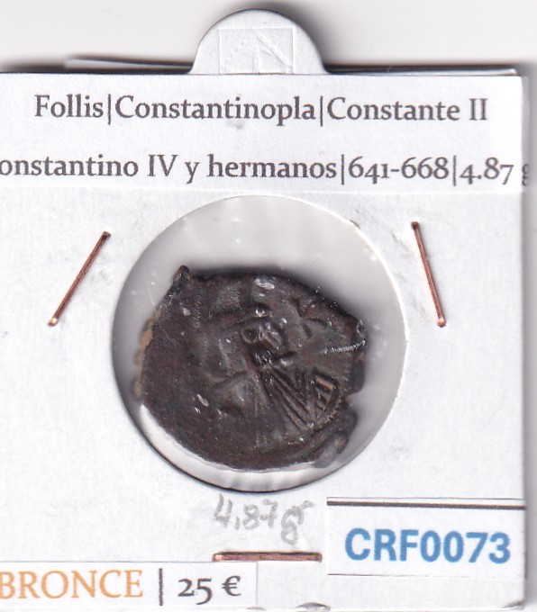 CRF0073 CRF0073 MONEDA IMPERIO BIZANTINO FOLLIS CONSTANTINOPLA CONSTANTE II CONSTANTINO IV Y HERMANOS 641-668 - Imagen 1