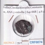 CRF0074 MONEDA IMPERIO BIZANTINO FOLLIS CONSTANTINOPLA CONSTANTE II 641-668