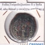 CRF0082 MONEDA IMPERIO BIZANTINO FOLLIS TEOPOLIS JUSTINO II Y SOFIA 574-575