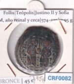 CRF0082 MONEDA IMPERIO BIZANTINO FOLLIS TEOPOLIS JUSTINO II Y SOFIA 574-575