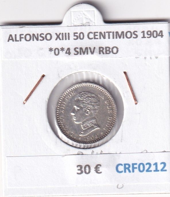CRF0212 CRF0212 MONEDA ESPAÑA ALFONSO XIII 50 CENTIMOS 1904 *0*4 SMV RBO PLATA - Imagen 1