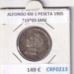 CRF0213 MONEDA ESPAÑA ALFONSO XIII 1 PESETA 1905 *19*05 SMV PLATA