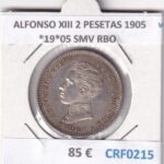 CRF0215 MONEDA ESPAÑA ALFONSO XIII 2 PESETAS 1905 *19*05 SMV RBO PLATA