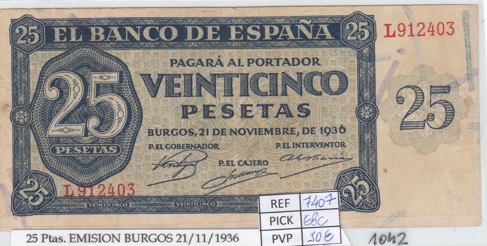 CRJ1042 CRJ1042 BILLETE ESPAÑA 25 PESETAS 1936 P-99a EBC - Imagen 1