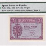 CRPMG055 BILLETE ENCAPSULADO ESPAÑA 1 PESETA 1937 SERIE C ENCAPSULADO PMG 65