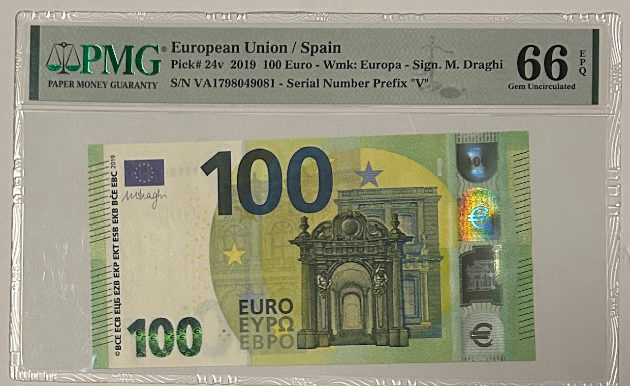 CRPMG061 CRPMG061 BILLETE ENCAPSULADO ESPAÑA 100 EUROS 2019 PMG 66 - Imagen 1