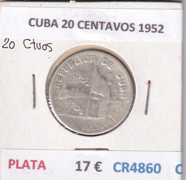 CR4860 CR4860 MONEDA CUBA 20 CENTAVOS 1952 PLATA - Imagen 1