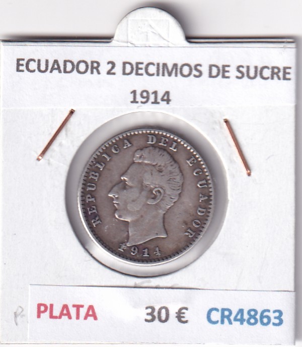 CR4863 CR4863 MONEDA ECUADOR 2 DECIMOS DE SUCRE 1914 PLATA - Imagen 1