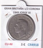 CR4918 MONEDA GRAN BRETAÑA 1/2 CORONA 1949 JORGE VI CU-NI