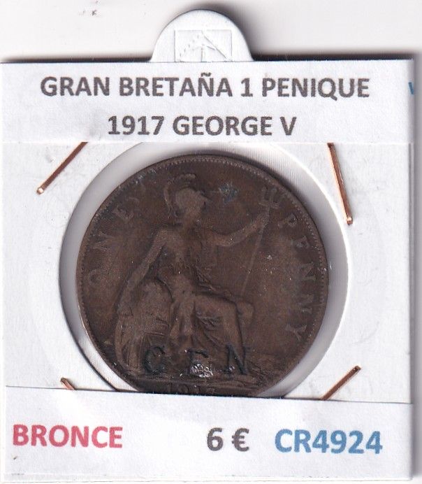 CR4924 CR4924 MONEDA GRAN BRETAÑA 1 PENIQUE 1917 GEORGE V BRONCE - Imagen 1