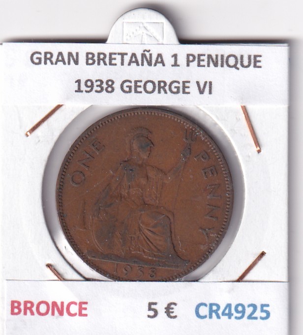 CR4925 CR4925 MONEDA GRAN BRETAÑA 1 PENIQUE 1938 GEORGE VI BRONCE - Imagen 1