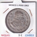 CR4953 MONEDA MEXICO 1 PESO 1962 NIQUEL