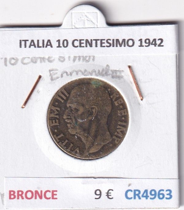 CR4963 CR4963 MONEDA ITALIA 10 CENTESIMO 1942 BRONCE - Imagen 1
