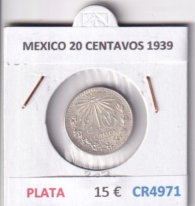 CR4971 CR4971 MONEDA MEXICO 20 CENTAVOS 1939 PLATA - Imagen 1