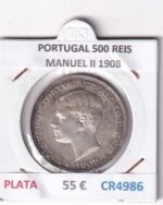 CR4986 MONEDA PORTUGAL 500 REIS MANUEL II 1908 PLATA