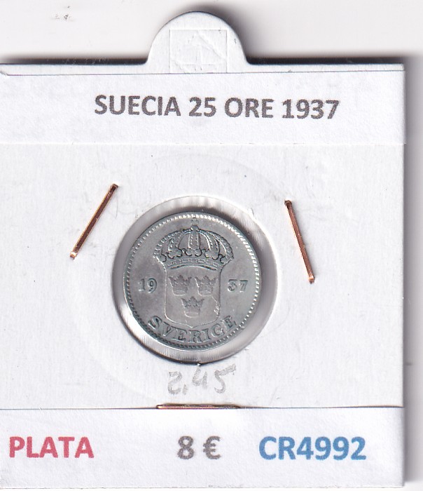 CR4992 CR4992 MONEDA SUECIA 25 ORE 1937 PLATA - Imagen 1