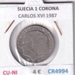 CR4994 MONEDA SUECIA 1 CORONA CARLOS XVI 1987 CU-NI
