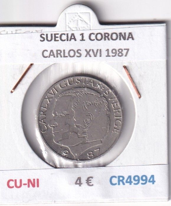 CR4994 CR4994 MONEDA SUECIA 1 CORONA CARLOS XVI 1987 CU-NI - Imagen 1