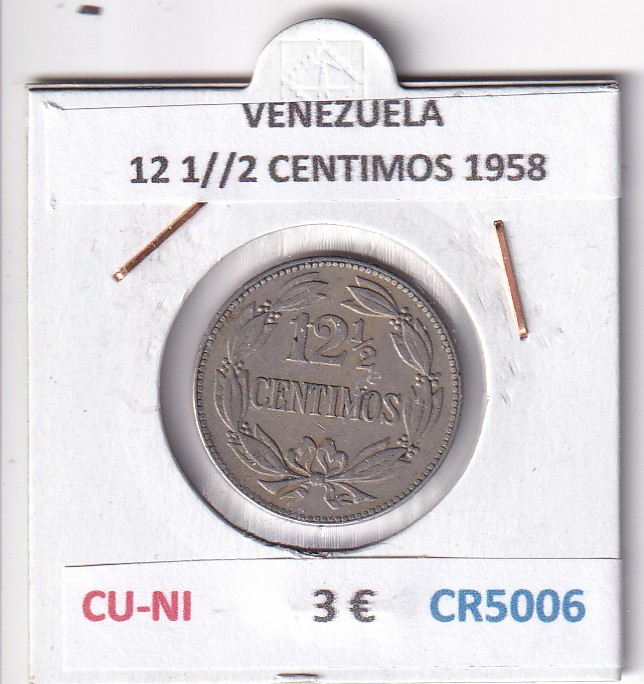 CR5006 CR5006 MONEDA VENEZUELA 12 1//2 CENTIMOS 1958 CU-NI - Imagen 1