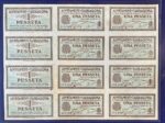CRBL0385 UNCUT 12 BILLETES ESPAÑA LOCAL TARRAGONA 1 PESETA NUEVO