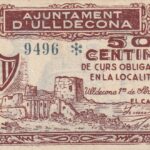 CRBL0535 BILLETE ESPAÑA LOCAL D'ULLDECONA 50 CENTIMOS 1937 SIN SERIE S/C