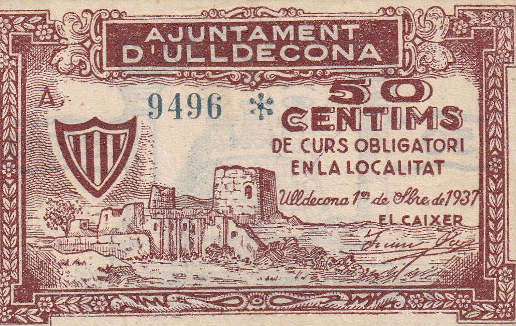 CRBL0535 CRBL0535 BILLETE ESPAÑA LOCAL D'ULLDECONA 50 CENTIMOS 1937 SIN SERIE S/C - Imagen 1