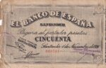 CRBL0598 BILLETE LOCAL ESPAÑA SANTANDER 50 PESETAS 1936 SIN SERIE BC