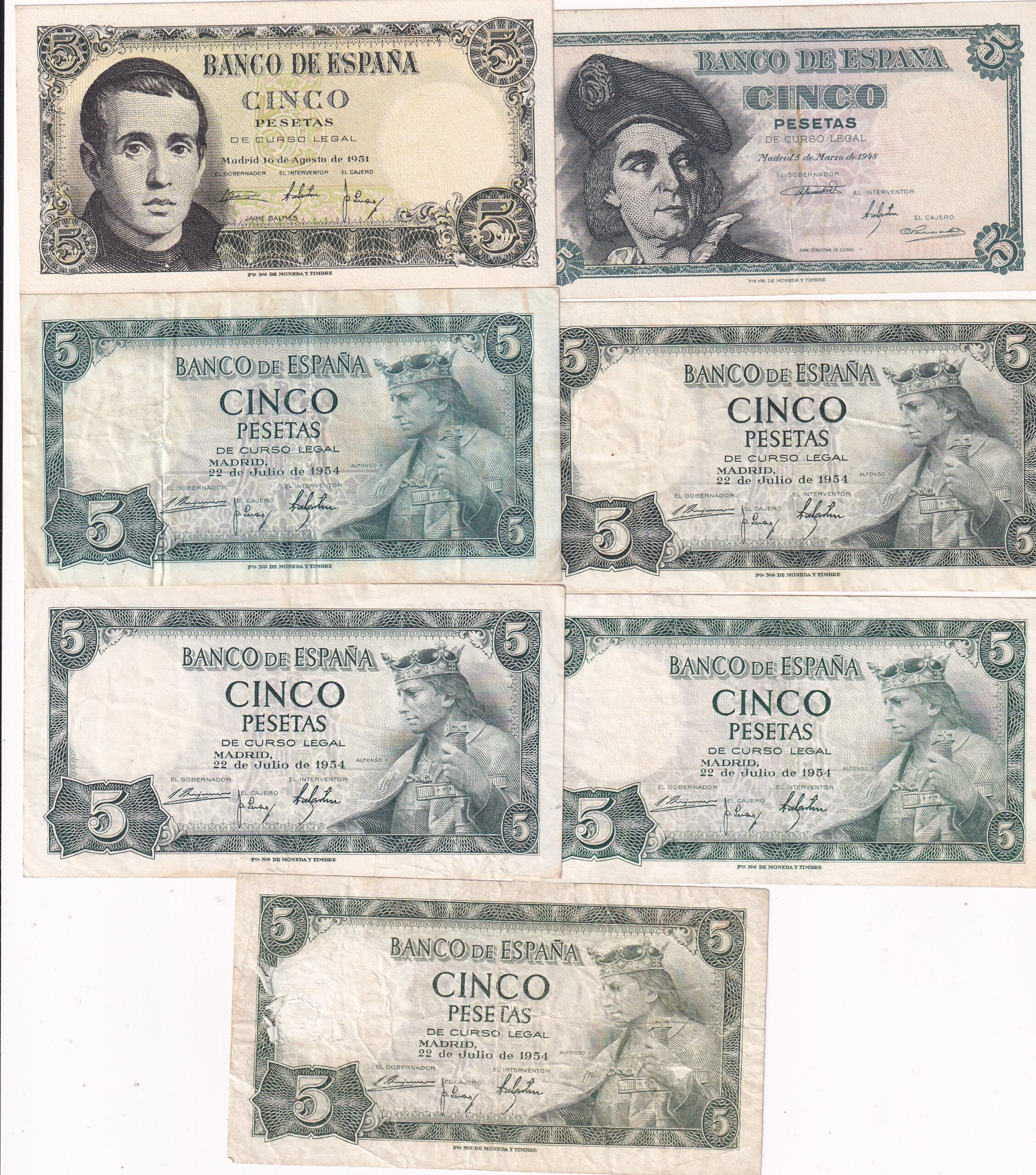 CRBL0615 CRBL0615 LOTE 7 BILLETES ESPAÑA 5 PESETAS VARIOS VER FOTO - Imagen 1
