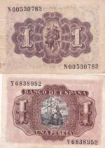 CRBL0619 LOTE 2 BILLETES ESPAÑA 1 PESETA CON SOBRECARGA DE COLOR VER FOTO - Imagen 2
